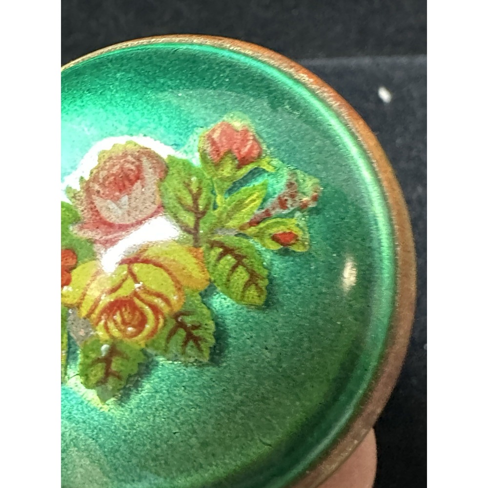 Vintage Hand Painted Floral Glass Brooch Green Domed Rose Pin MCM Antique - Picture 11 of 12